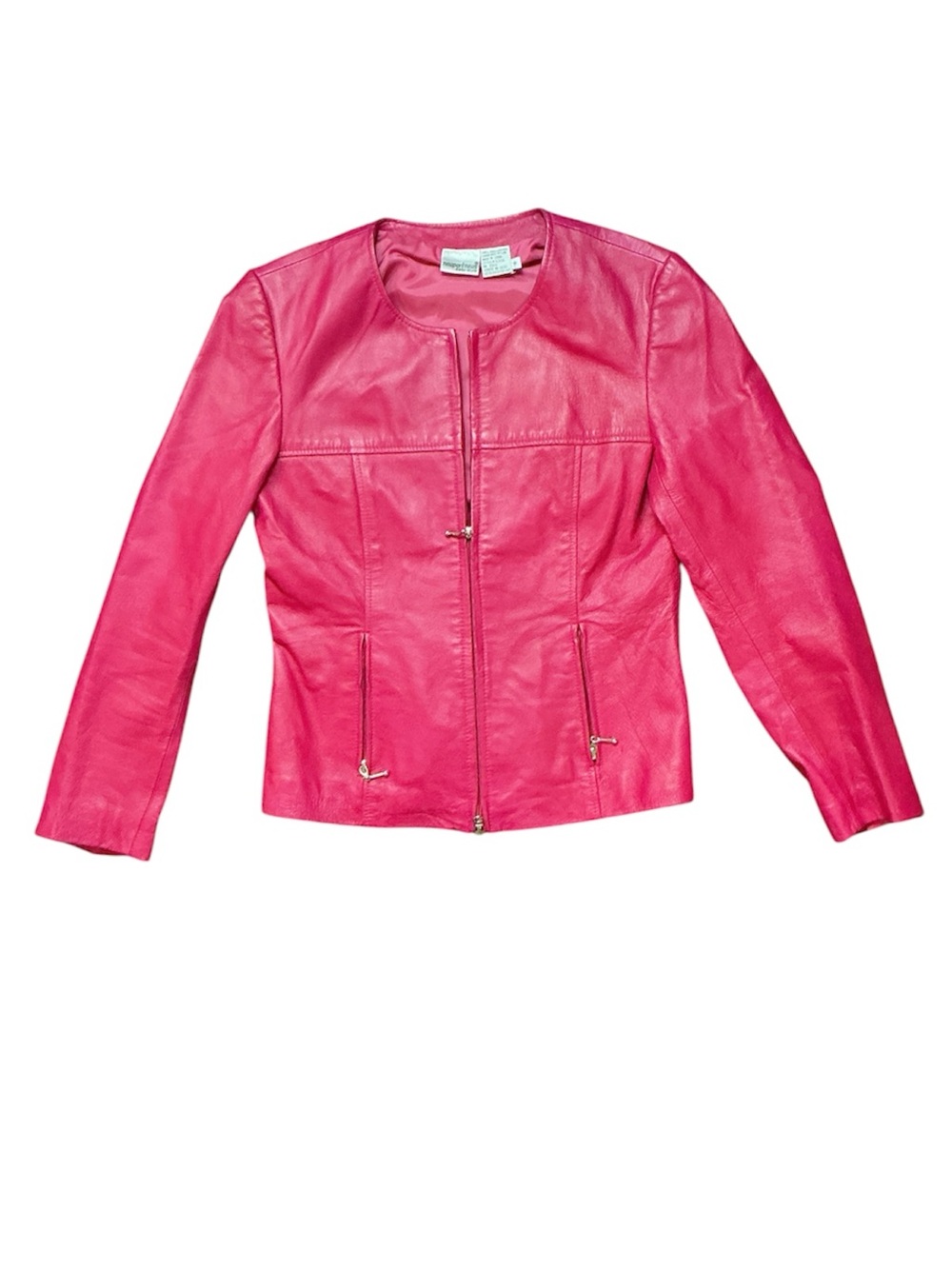 VINTAGE RARE Newport News Women's Hot Pink Leather Zip-Front Moto Jacket 10